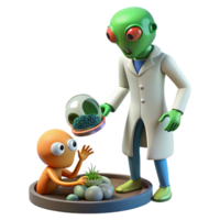 3D Render Alien Scientist and Creature png