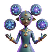 3D Render of a Cartoon Alien Juggling Glowing Orbs Futuristic Fantasy Character Illustration png