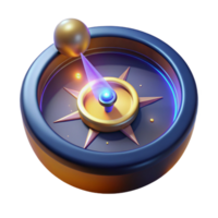 3D Render of a Futuristic Compass Navigation Device Illustration Gold and Blue Celestial Theme png