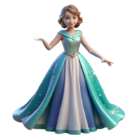 Princess in Teal Gown 3D Render png