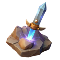 Luminous Crystal Sword 3D Render Fantasy Game Asset Magical Weapon Embedded in Stone Glowing Energy VFX png