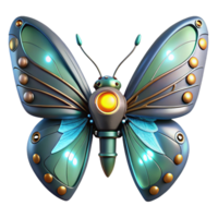 Futuristic Mechanical Butterfly 3D Render Teal and Gold Glowing Lights Abstract Background Image png