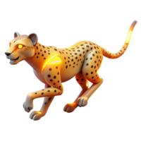 3D Render of a Cheetah in Motion Glowing Spots and Stripes png