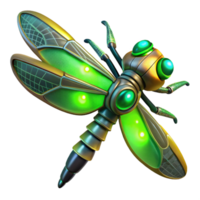 Glowing Green Robotic Dragonfly 3D Render png