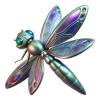 3D Render of a Metallic Dragonfly with Iridescent Wings Graphic Resource png