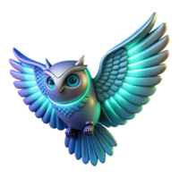 3D Render of a Luminescent Mechanical Owl in Flight png