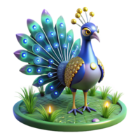 Luminous Peacock 3D Render of a Sparkling Avian Creature in a Serene Garden png