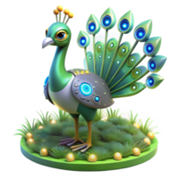 magnificent minimalist 3D Render of a Robotic Peacock high quality png