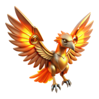 stunning abstract Golden Mechanical Bird 3D Render authentic png