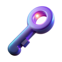 3D Render of a Glowing Purple Key Icon Abstract Digital Key Illustration for Access and Security Concepts png