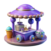 Whimsical 3D Render of a Cartoon Food Cart with UFO Design png