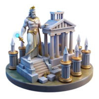 Majestic 3D Render of an Ancient King Statue with Temple and Columns png