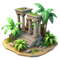 3D Render of Tropical Ruins Illustration Lush Greenery Stone Columns Steps Island Setting Game Asset Background png