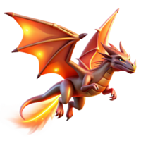 Fiery Flight 3D Render of a Mythical Dragon with Glowing Wings and Tail png