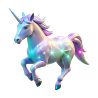Luminous Unicorn A 3D Render of a Mythical Creature with Iridescent Coat and Sparkling Mane png