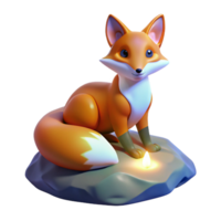 beautiful traditional 3D Render of an Adorable Cartoon Fox Sitting on a Rock Near a Candle, Nighttime Setting high resolution png