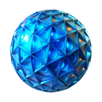 3D Render of a Blue Metallic Sphere with Geometric Triangular Facets and Circular Indents Abstract Background Image png