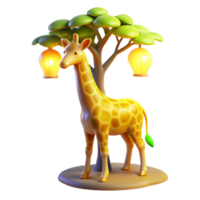 beautiful modern Adorable 3D Render of a Giraffe Underneath a Tree with Lanterns professional png