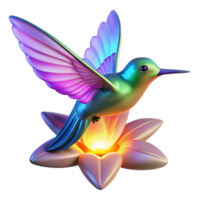 Iridescent Hummingbird on Glowing Flower 3D Render png