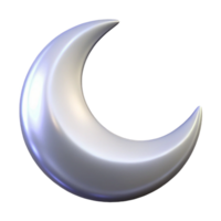 Crescent Moon 3D Render Silver Metallic Shiny Object Night Sky Celestial Element Illustration png