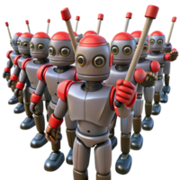 3D Robot Illustration Row of Retro Robots png