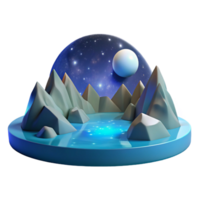 3D Render of a Mystical Mountain Lake Under a Starry Dome png