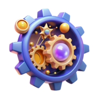 Abstract 3D Render of Interlocking Gears with Celestial Elements png
