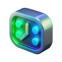 3D Neon Clock Icon Render png