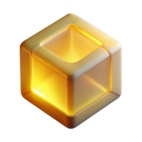 Illuminated Cubic Container 3D Render of Glowing Gold Geometric Shape png