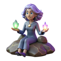 3D Render of a Female Mage with Flames png