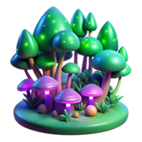 dramatic abstract Enchanted 3D Mushroom Forest detailed png