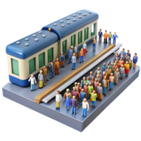 3D Illustration of Diverse Crowd Awaiting Train at Platform Awaiting Transportation Public Transit Commuter Rail Travel Journey Passengers Urban Scene png