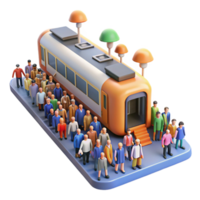 3D Illustration of a Crowd Waiting at a Train Station Platform Awaiting Arrival of Public Transportation png