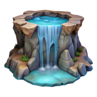 stunning abstract 3D Illustration of a Serene Waterfall Cascading into a Rock Pool, Nature Scene, Game Asset, Fantasy Environment premium png