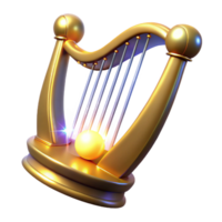 Golden Harp 3D Render Illustration Luminous Strings Musical Instrument Abstract Background png