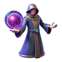 3D Render of a Wizard with Magic Orb png