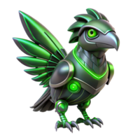 Cybernetic Avian 3D Render Futuristic Robot Bird Green Chrome Mechanical Wings png
