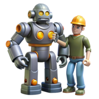 3D Render of Robot and Engineer png
