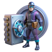 3D Render of Security Expert with Vault and Safe png