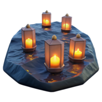 Enchanted Lanterns Floating on Water 3D Render Illustration Serene Night Scene with Glowing Candles png
