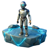 3D Render of Robot on Glowing Platform png