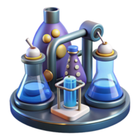 3D Illustration of a Futuristic Science Lab Setup with Glass Flasks and Tubes png