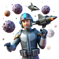 3D Astronaut Illustration Amidst Asteroids and Spaceships png
