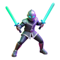 3D Render of a Futuristic Warrior Character with Glowing Swords png