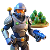 3D Illustration Futuristic Space Trooper with Alien Creatures png