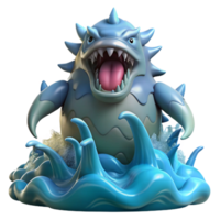 magnificent rustic 3D Monster Illustration, Spiky Sea Creature in Waves premium png