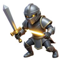 A Mighty 3D Illustration of a Cartoon Knight in Full Armor, Wielding a Glowing Sword png