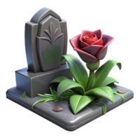 elegant minimalist 3D Render Rose on Tombstone authentic png