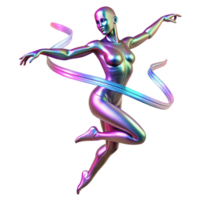 Dynamic 3D Render of Iridescent Female Figure in Motion with Colorful Trails, Abstract Art png