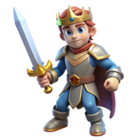 Young King 3D Render Illustration Brave Boy Cartoon Character in Royal Attire with Sword png